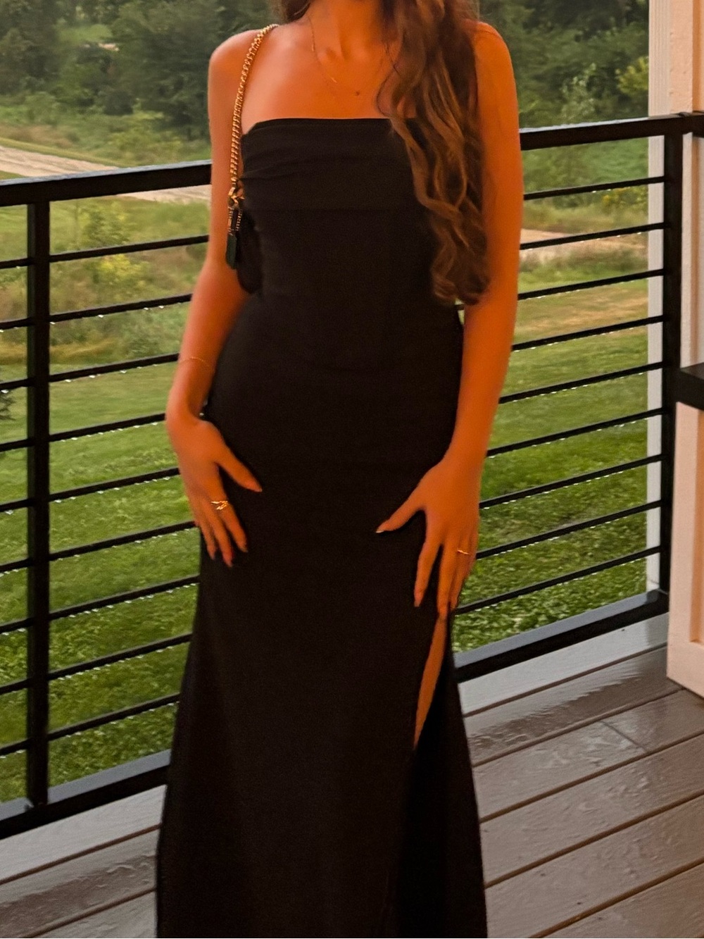 Windsor Black Strapless Evening Dress with Side Slit